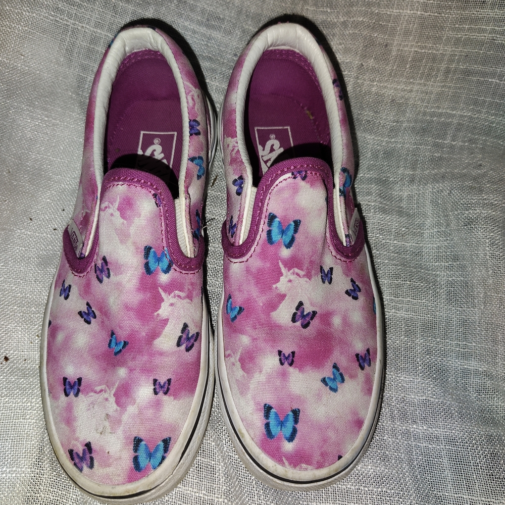 Vans Kids Pink and Blue Butterfly Slip-On Sneakers